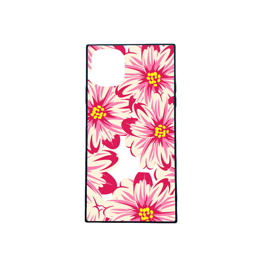 All Over Pink Flowers Tempered Glass Square iPhone Case