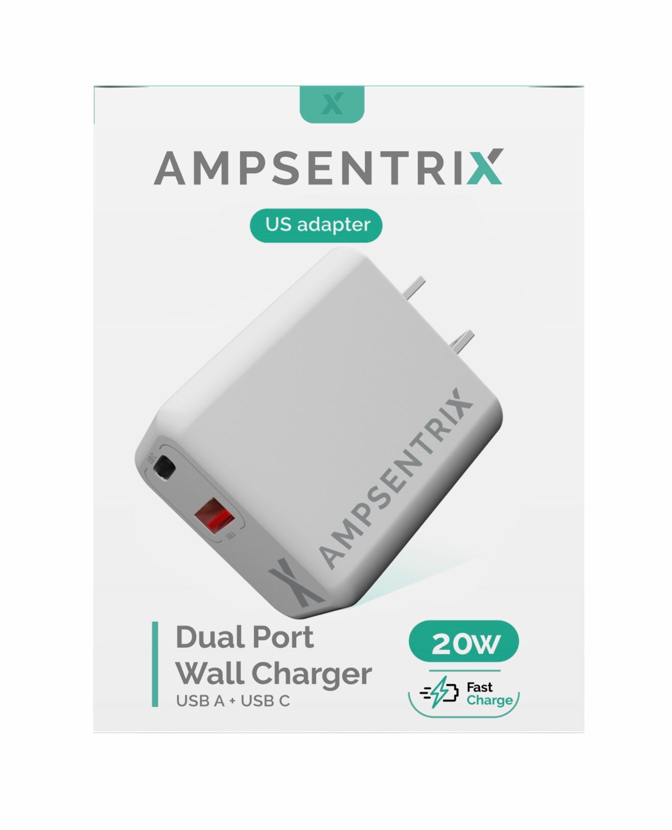 AmpSentrix 20W USB-C & USB-A Wall Power Adapter